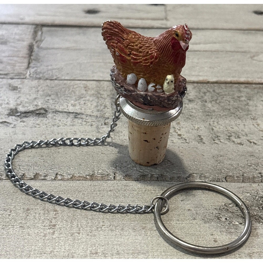 WTU 1992 Chicken W/Hatching Eggs Vintage Wine‎ Bottle Stopper W/Neck Chain